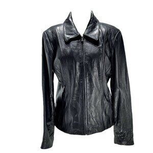 Jones New York Black Leather Tailored Jacket Womens Size L